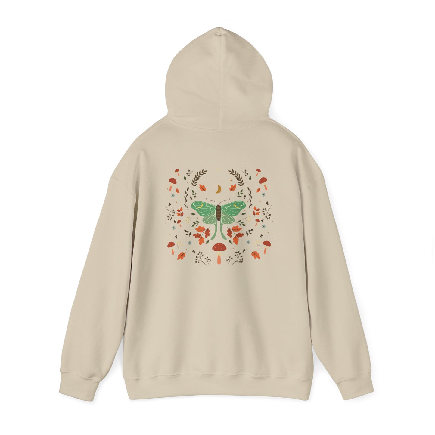 Luna Moth Vintage Boho Hoodie Woodland Vibes Green Moth Sweater Forest Botanical Floral Top Hooded Sweatshirt
