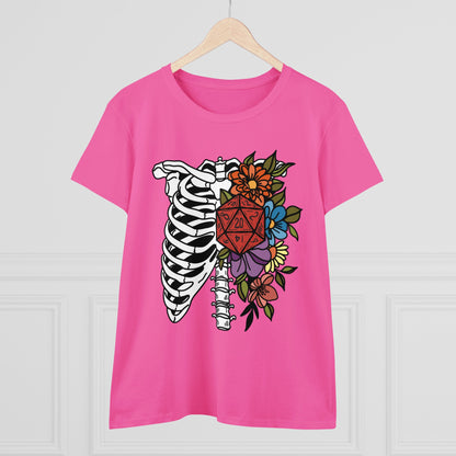 D20 Floral Skeleton Ribcage Women's Midweight Cotton Tee