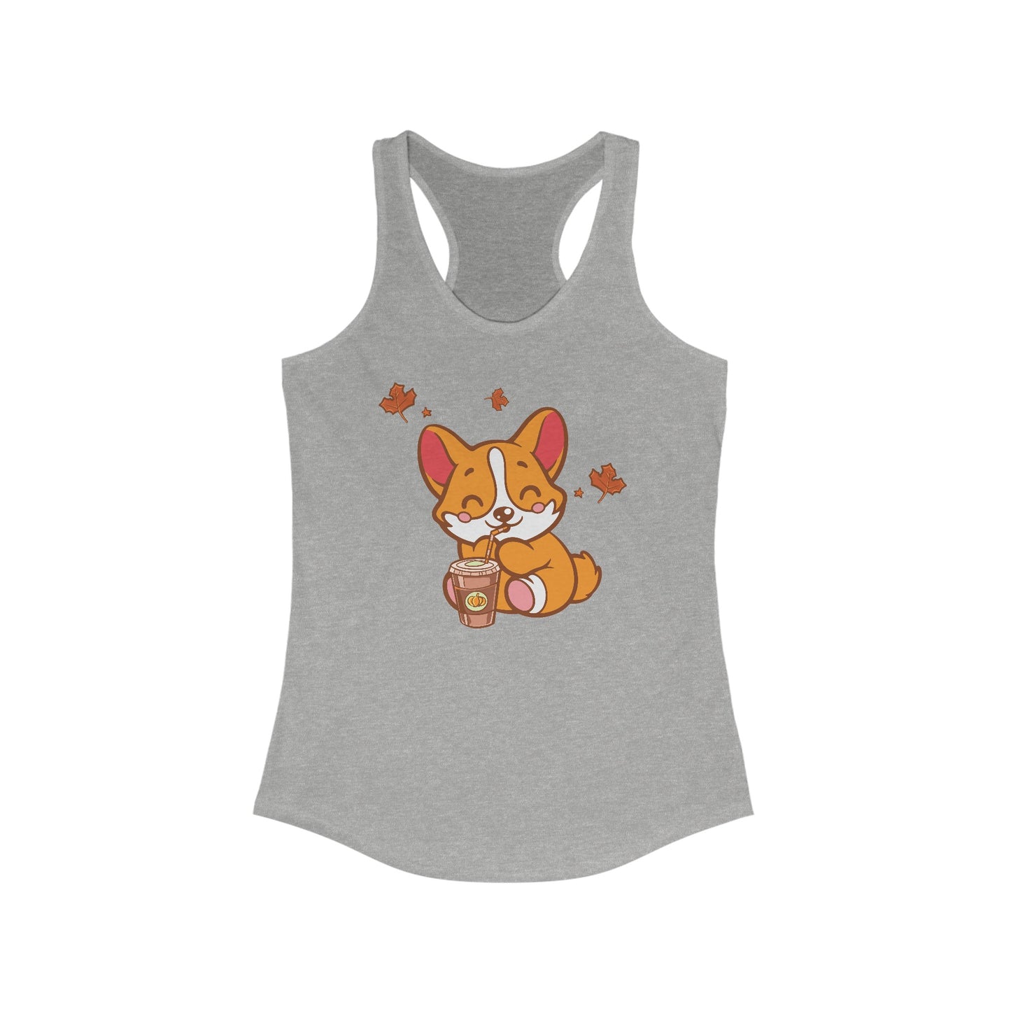 Adorable Corgi, Fall, Pumpkin Spice Latte, Gym Tank, Halloween, Women's Ideal Racerback Tank