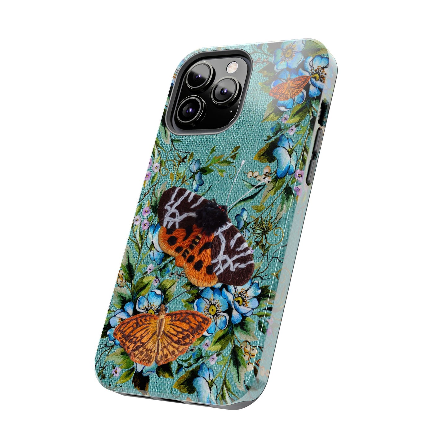 Vintage Blooms and Butterflies Phone Case Embroidered Look Floral Cottagecore Phone Cover, iPhone, Pixel, Samsung