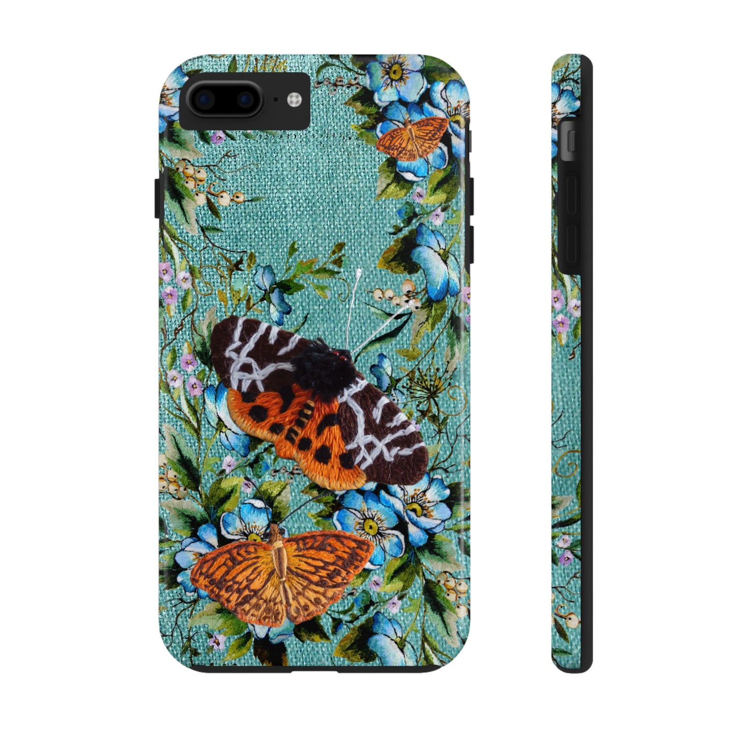 Vintage Blooms and Butterflies Phone Case Embroidered Look Floral Cottagecore Phone Cover, iPhone, Pixel, Samsung