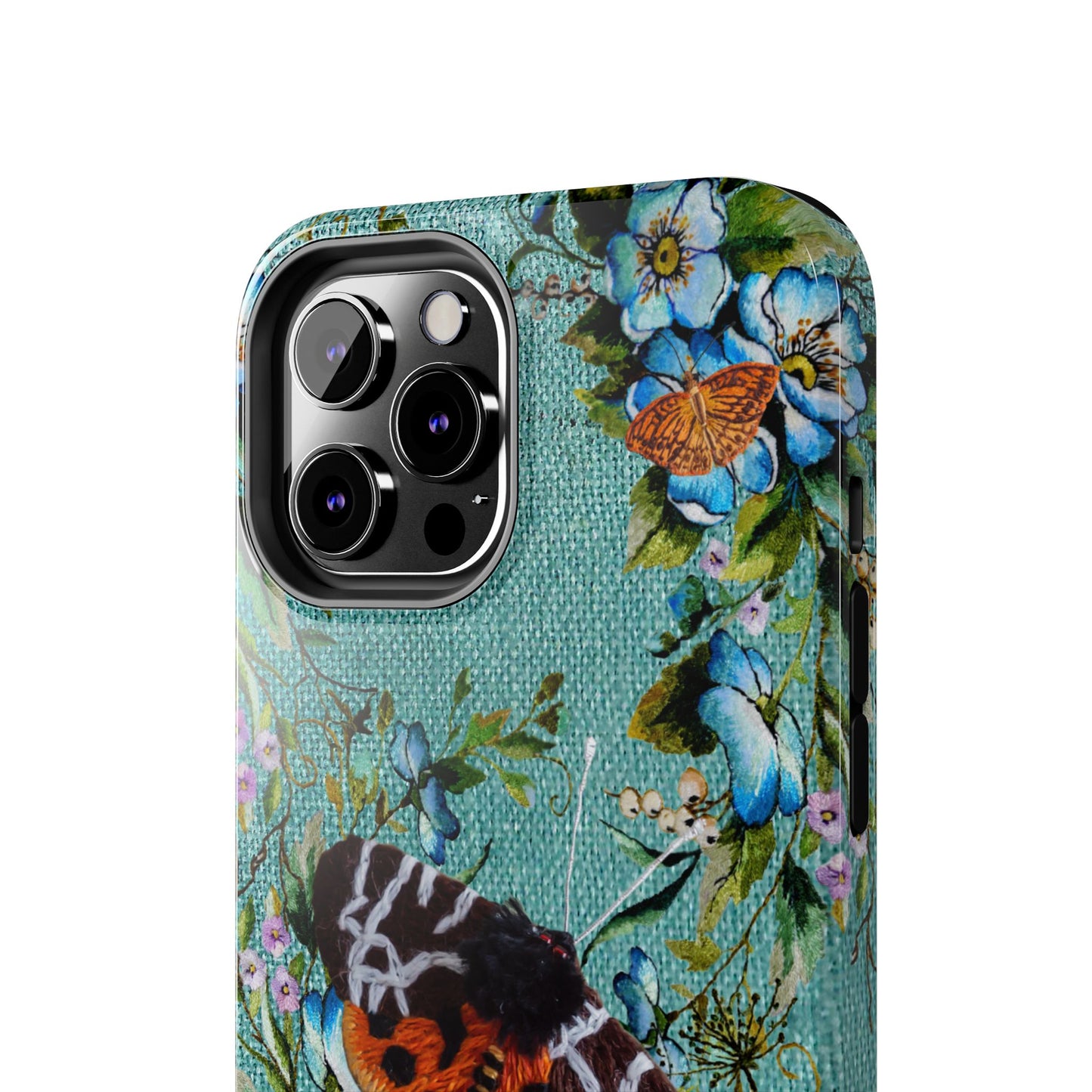 Vintage Blooms and Butterflies Phone Case Embroidered Look Floral Cottagecore Phone Cover, iPhone, Pixel, Samsung