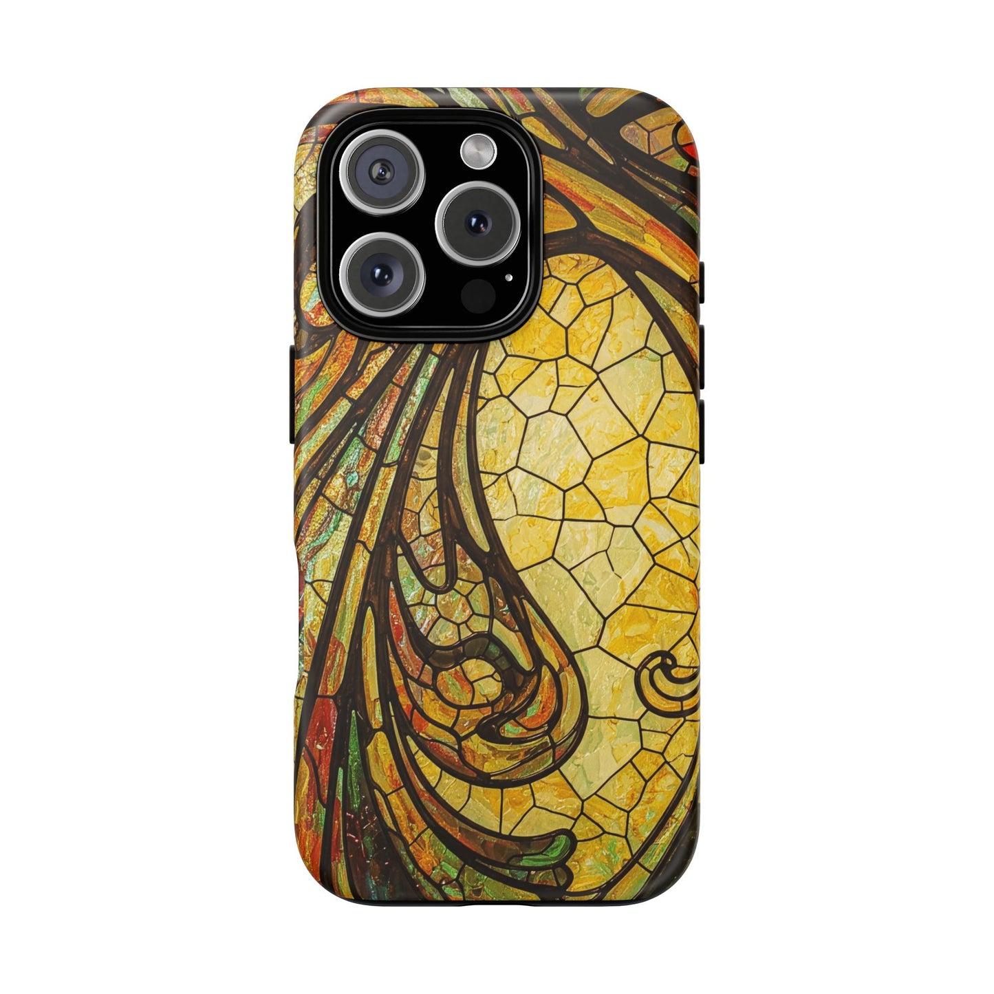 Faux Stained Glass Art Nouveau Style iPhone Case, Tough Cases, Vintage Design, Durable Phone Protector, Earth tones