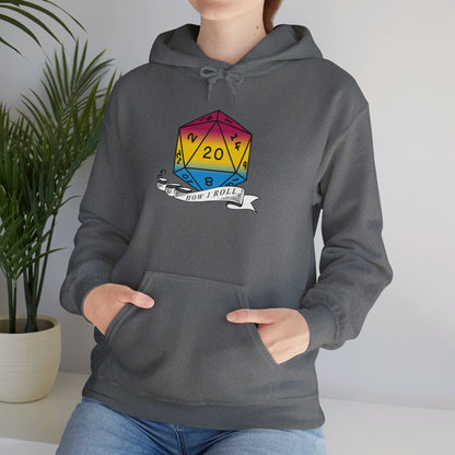 Nerdy Pansexual Flag Pride | How I Roll | Pride Flag D20 Hoodie | Unisex Heavy Blend™ Hooded Sweatshirt