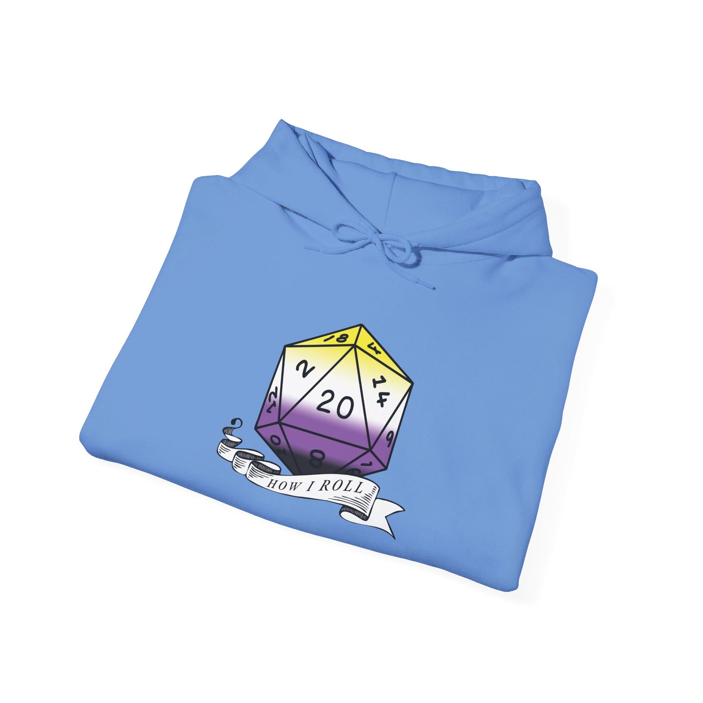 Nerdy Non-Binary Flag Pride | How I Roll | Pride Flag D20 Hoodie | Unisex Heavy Blend™ Hooded Sweatshirt