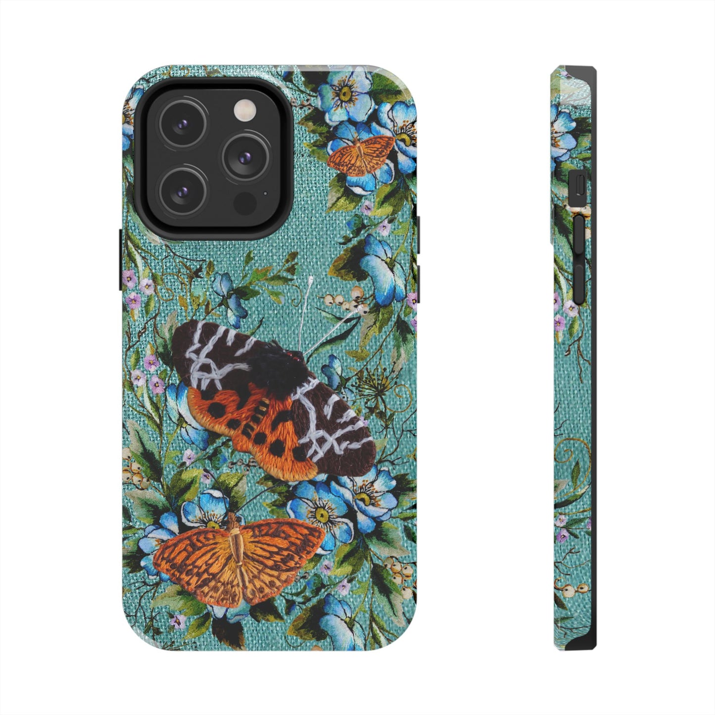 Vintage Blooms and Butterflies Phone Case Embroidered Look Floral Cottagecore Phone Cover, iPhone, Pixel, Samsung