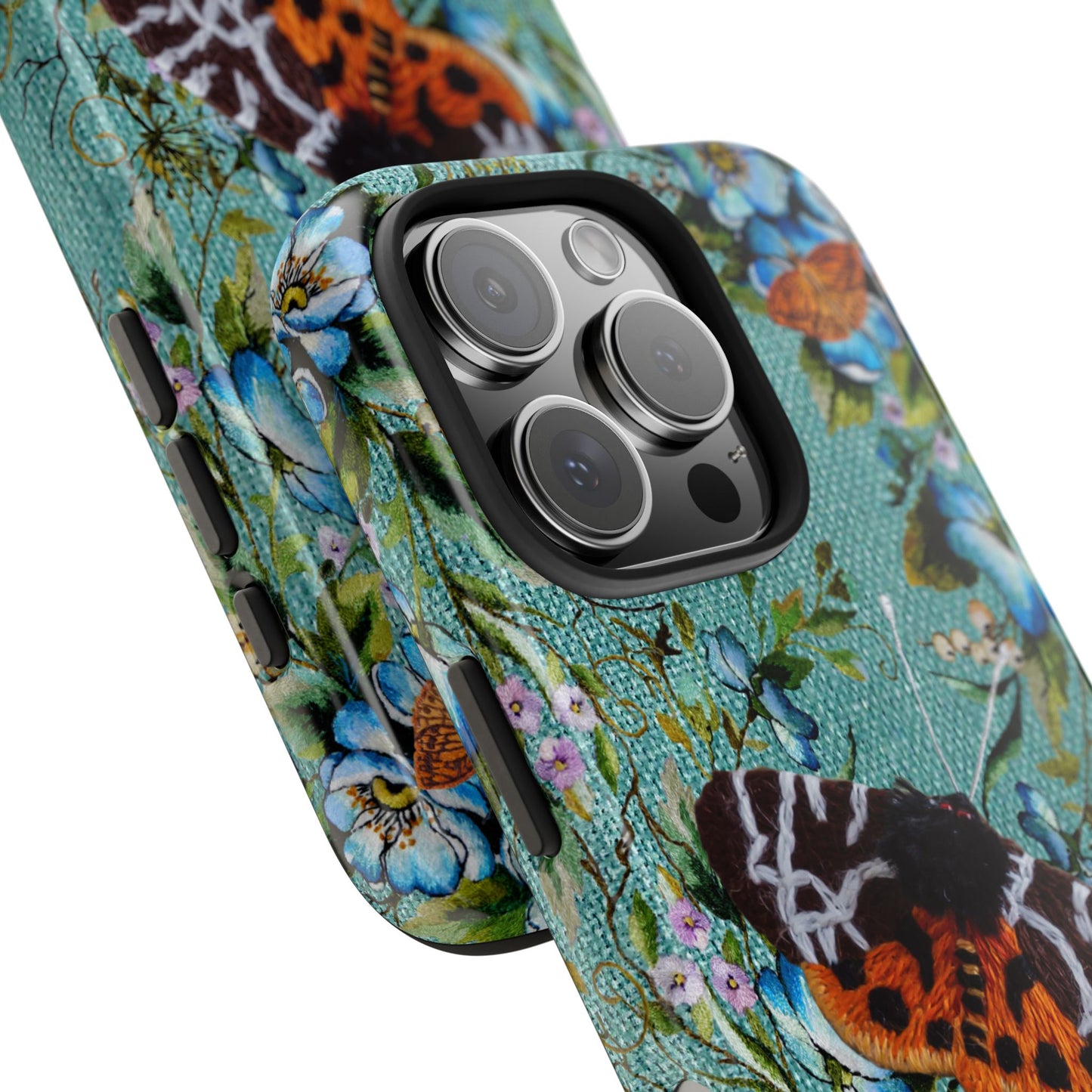 Vintage Blooms and Butterflies Phone Case Embroidered Look Floral Cottagecore Phone Cover, iPhone, Pixel, Samsung