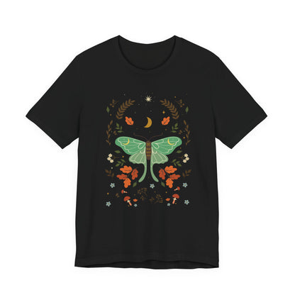 Cottagecore Luna Moth Mushroom Autumn Leaves  Short Sleeve T-shirt