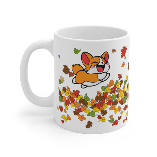 Cute Autumn Fall Leaves Corgi Mug, Corgi Lover Gift