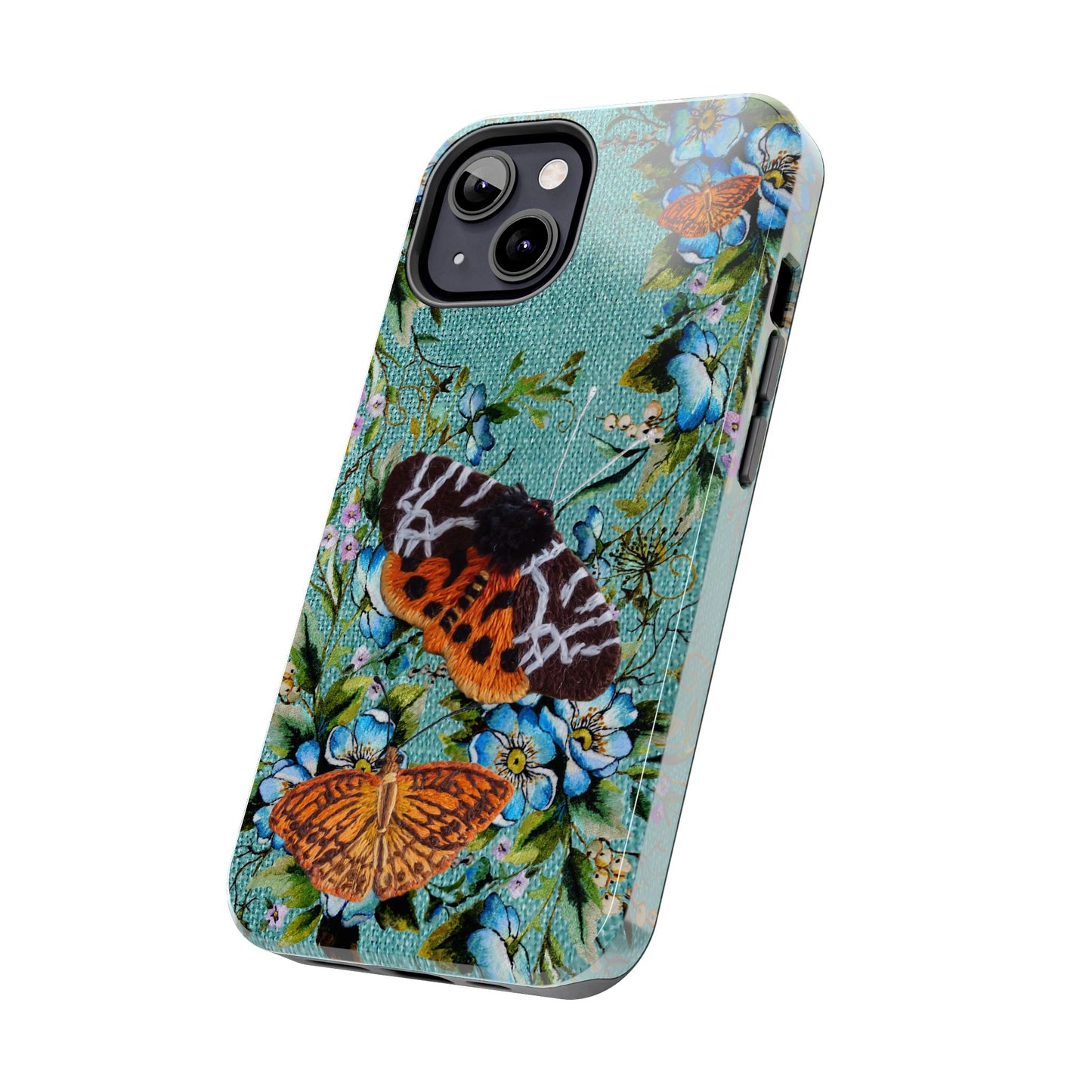 Vintage Blooms and Butterflies Phone Case Embroidered Look Floral Cottagecore Phone Cover, iPhone, Pixel, Samsung