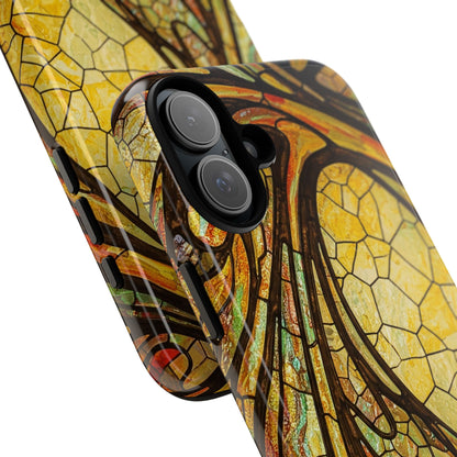 Faux Stained Glass Art Nouveau Style iPhone Case, Tough Cases, Vintage Design, Durable Phone Protector, Earth tones
