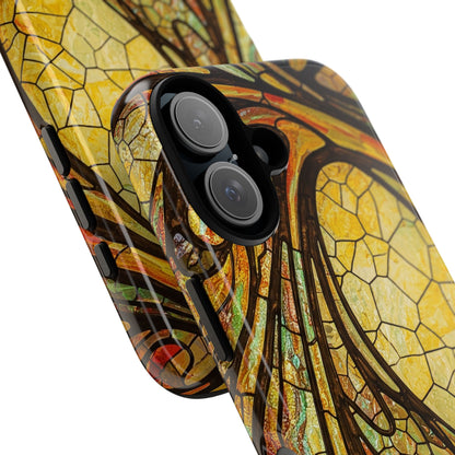 Faux Stained Glass Art Nouveau Style iPhone Case, Tough Cases, Vintage Design, Durable Phone Protector, Earth tones