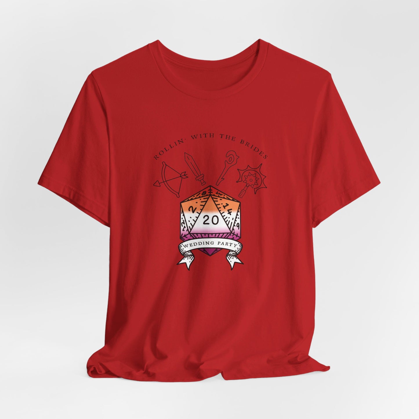 Lesbian Flag Dungeons & Dragons Wedding Party T-Shirts |TTRPG | Unisex T-Shirt | Nerdy Non-Binary