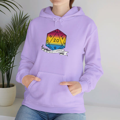 Nerdy Pansexual Flag Pride | How I Roll | Pride Flag D20 Hoodie | Unisex Heavy Blend™ Hooded Sweatshirt