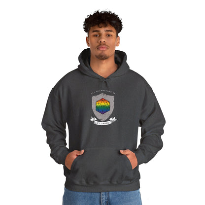 All Are Welcome At My Table | Ally | Game Master| Dungeon Master | Nerdy Pride Flag D20 T-Shirt | Unisex Heavy Blend™ Hooded Sweatshirt