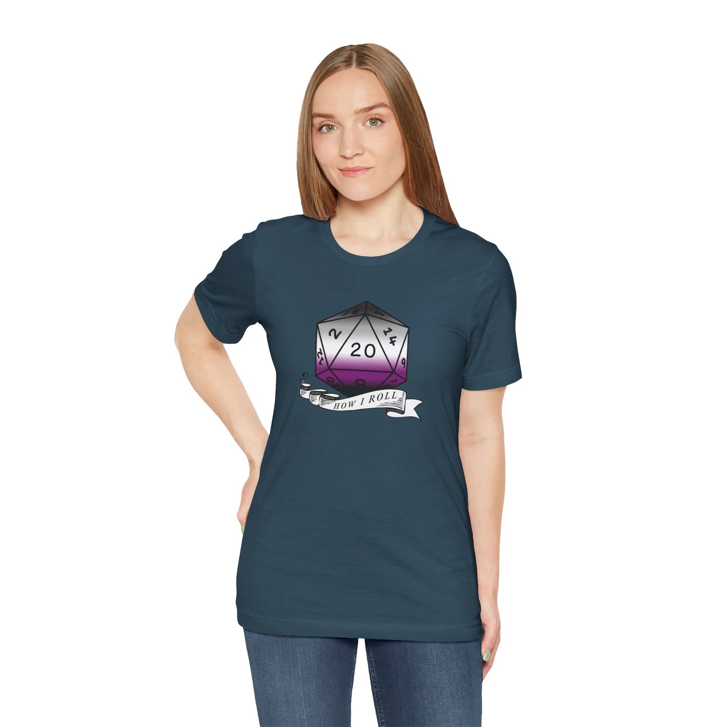 This Is How I Roll | Pride Flag D20 T-Shirt | Unisex T-Shirt | Nerdy Asexual Pride