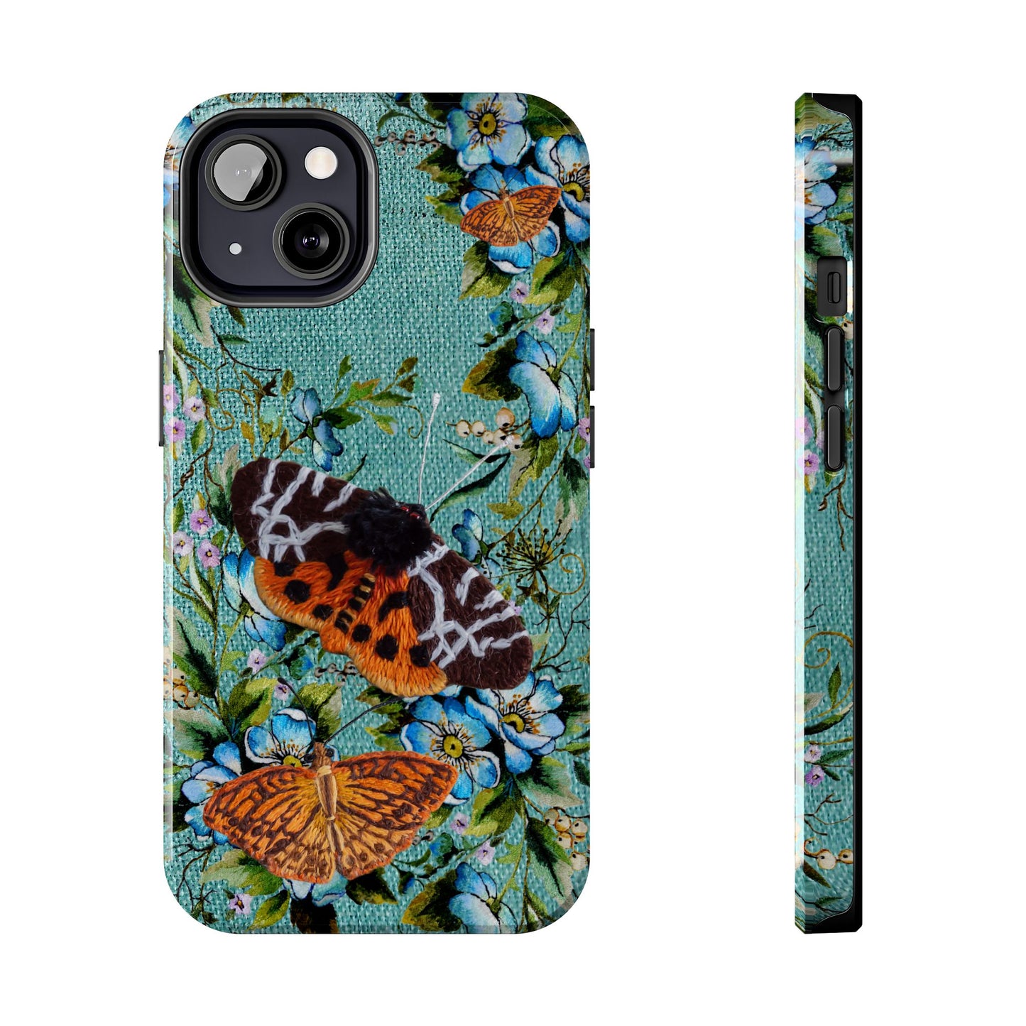 Vintage Blooms and Butterflies Phone Case Embroidered Look Floral Cottagecore Phone Cover, iPhone, Pixel, Samsung