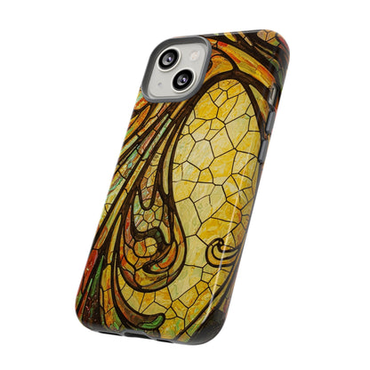 Faux Stained Glass Art Nouveau Style iPhone Case, Tough Cases, Vintage Design, Durable Phone Protector, Earth tones