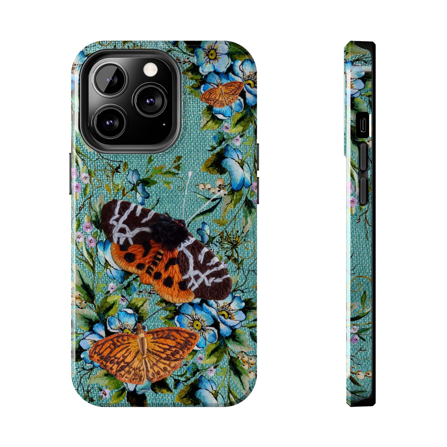 Vintage Blooms and Butterflies Phone Case Embroidered Look Floral Cottagecore Phone Cover, iPhone, Pixel, Samsung