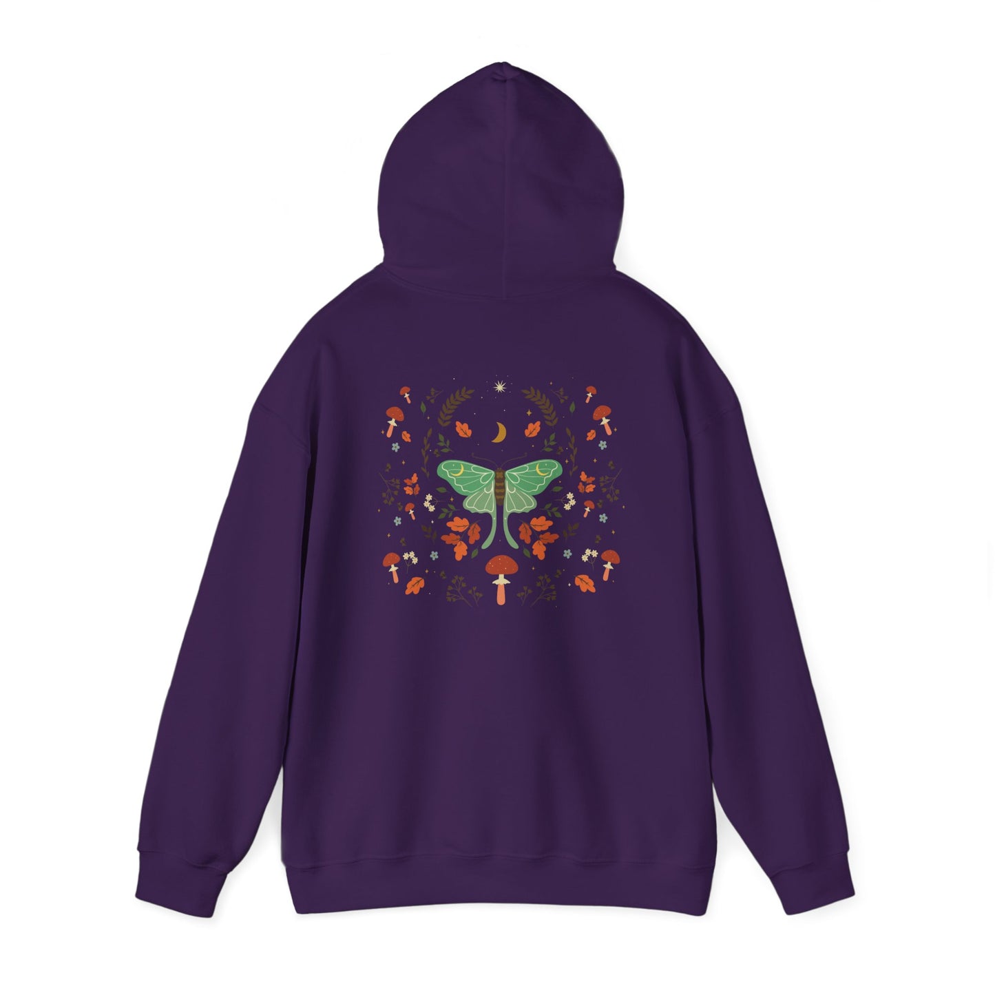 Luna Moth Vintage Boho Hoodie Woodland Vibes Green Moth Sweater Forest Botanical Floral Top Hooded Sweatshirt