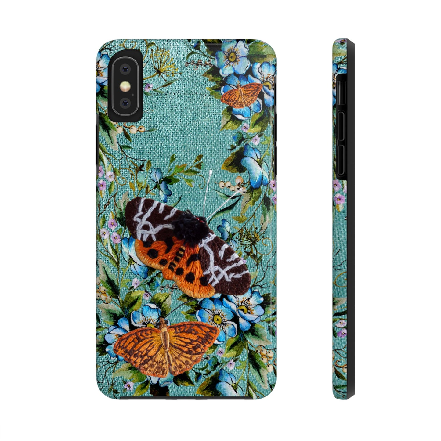 Vintage Blooms and Butterflies Phone Case Embroidered Look Floral Cottagecore Phone Cover, iPhone, Pixel, Samsung