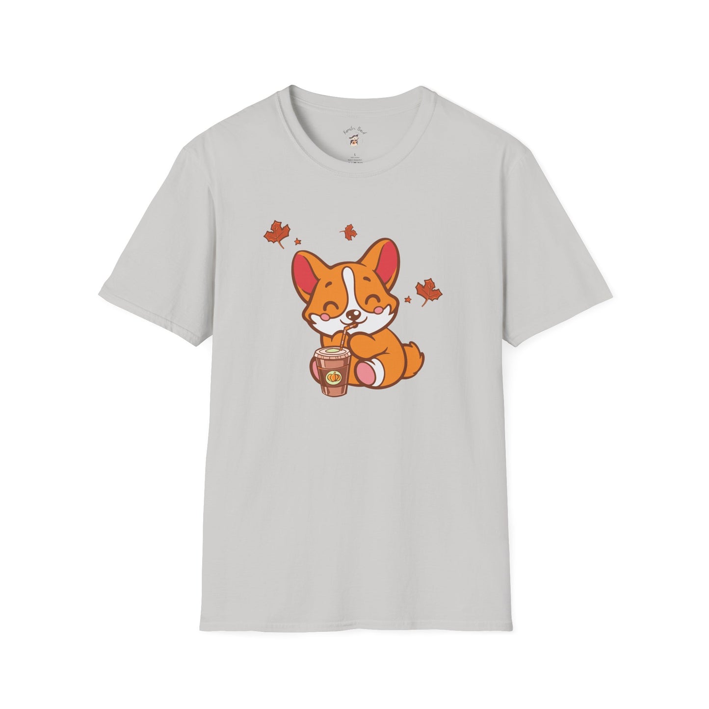 Cute Corgi, Coffee Lover tee Shirt, Halloween Fall Pumpkin Spice Latte, Unisex Softstyle T-Shirt