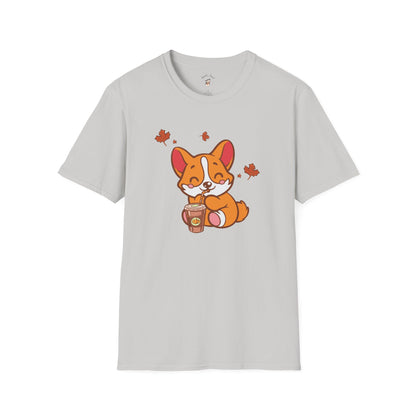 Cute Corgi, Coffee Lover tee Shirt, Halloween Fall Pumpkin Spice Latte, Unisex Softstyle T-Shirt