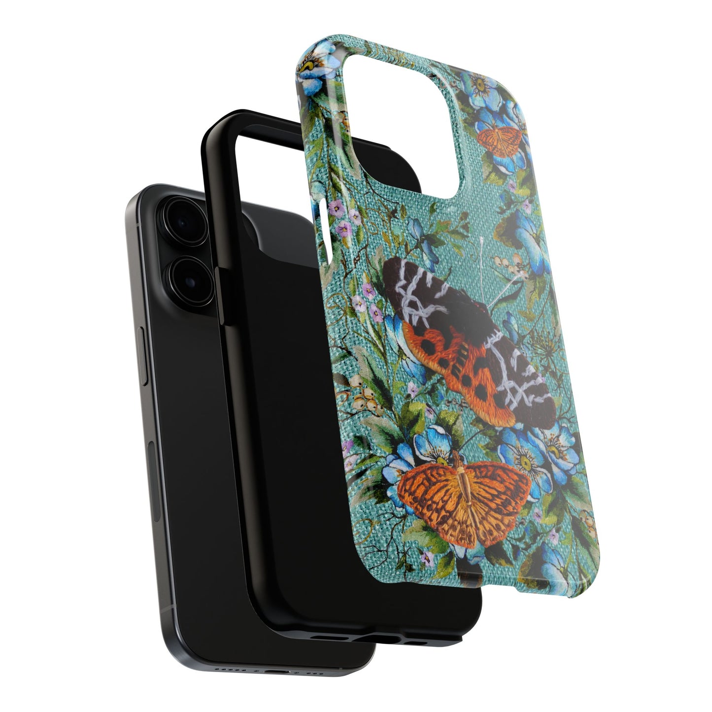 Vintage Blooms and Butterflies Phone Case Embroidered Look Floral Cottagecore Phone Cover, iPhone, Pixel, Samsung