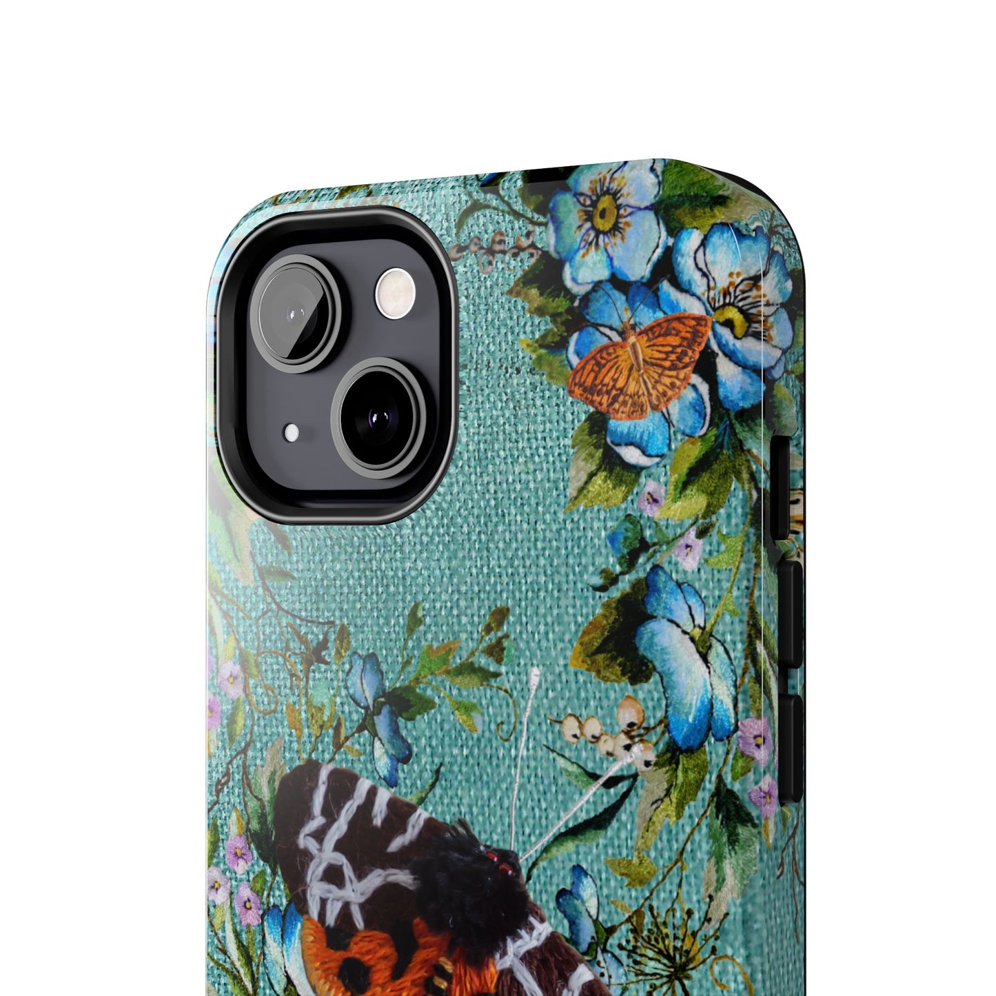 Vintage Blooms and Butterflies Phone Case Embroidered Look Floral Cottagecore Phone Cover, iPhone, Pixel, Samsung
