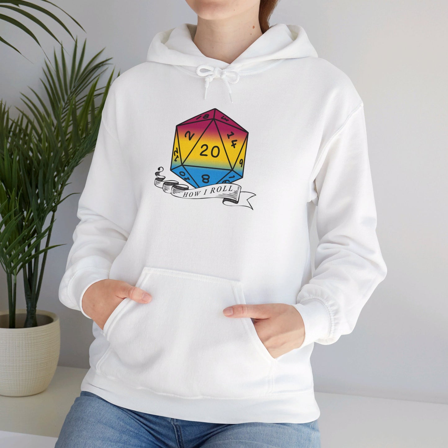 Nerdy Pansexual Flag Pride | How I Roll | Pride Flag D20 Hoodie | Unisex Heavy Blend™ Hooded Sweatshirt