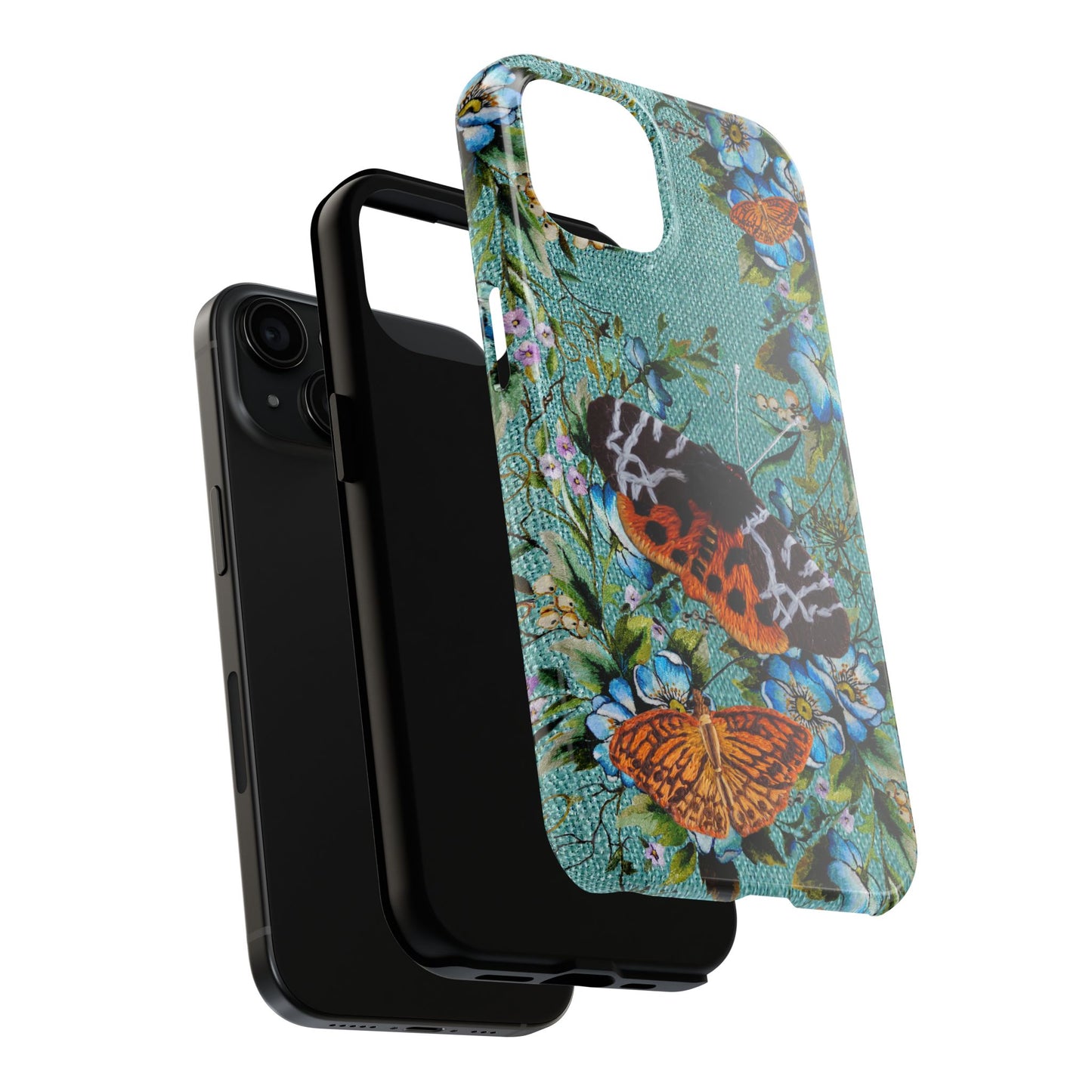 Vintage Blooms and Butterflies Phone Case Embroidered Look Floral Cottagecore Phone Cover, iPhone, Pixel, Samsung