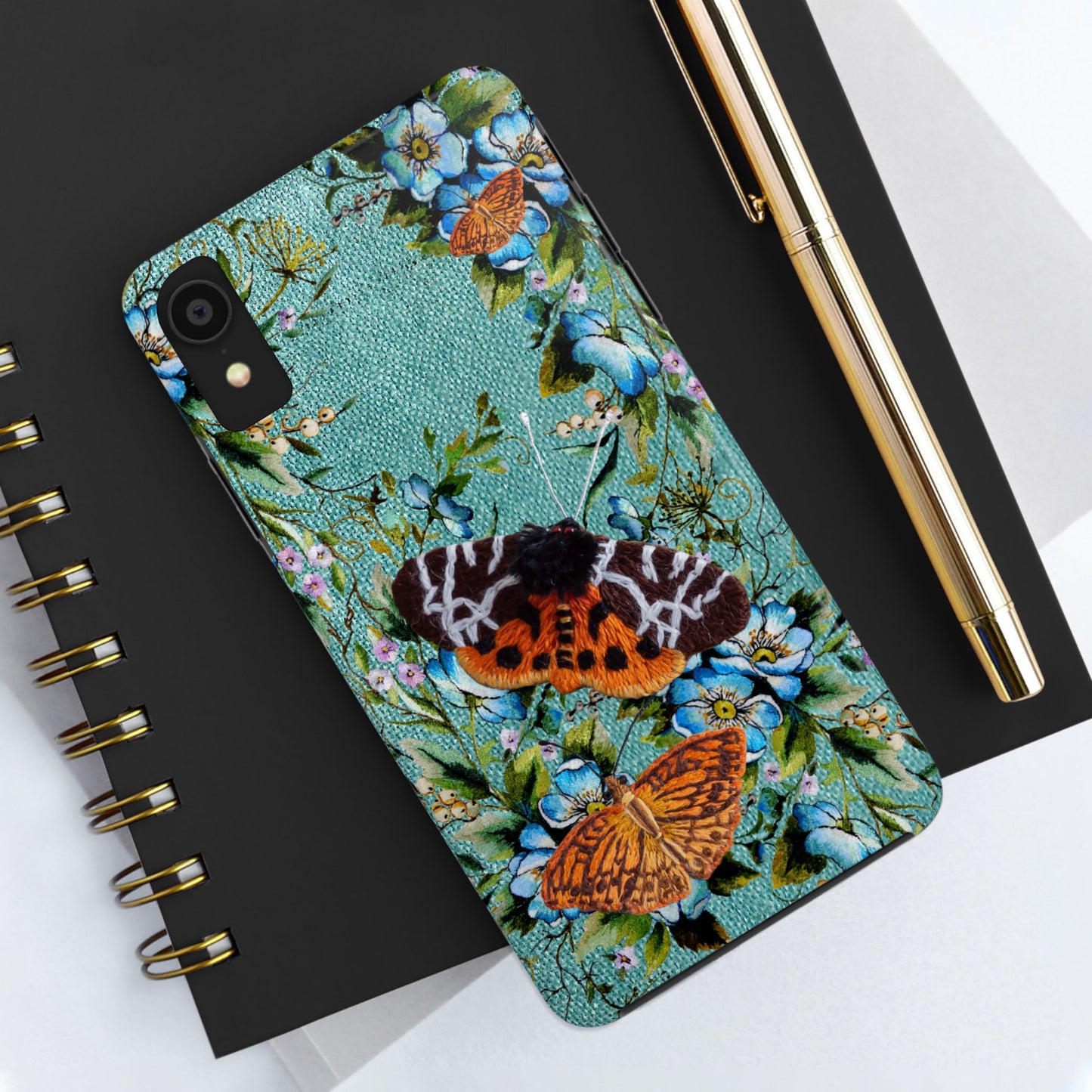 Vintage Blooms and Butterflies Phone Case Embroidered Look Floral Cottagecore Phone Cover, iPhone, Pixel, Samsung