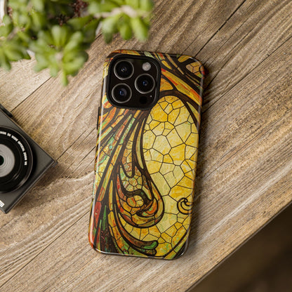 Faux Stained Glass Art Nouveau Style iPhone Case, Tough Cases, Vintage Design, Durable Phone Protector, Earth tones