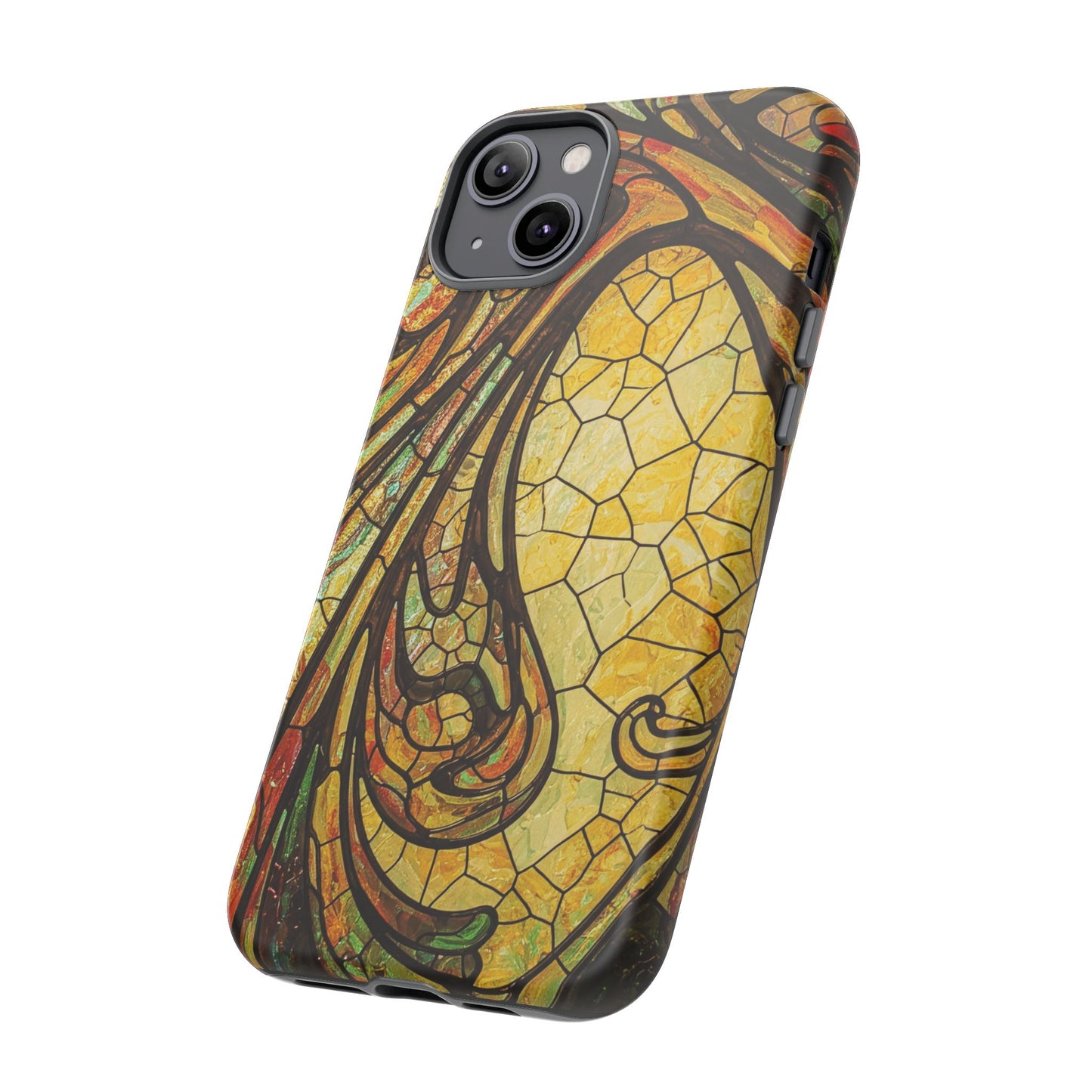 Faux Stained Glass Art Nouveau Style iPhone Case, Tough Cases, Vintage Design, Durable Phone Protector, Earth tones