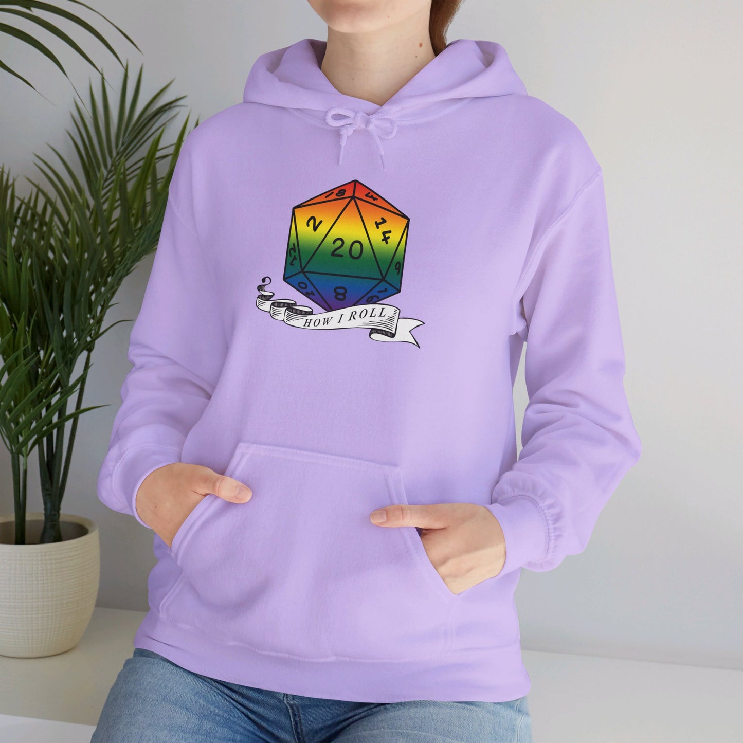 Nerdy Rainbow Flag Pride | How I Roll | Pride Flag D20 Hoodie | Unisex Heavy Blend™ Hooded Sweatshirt