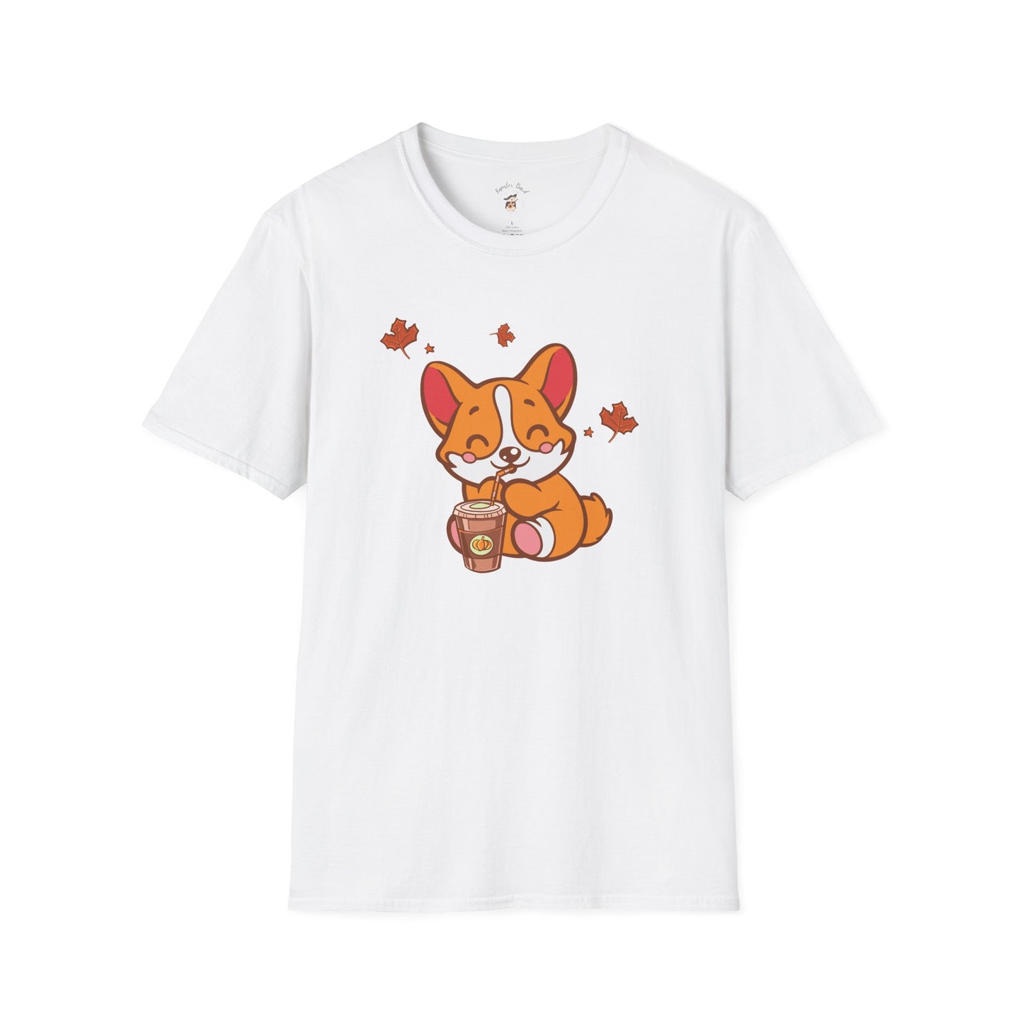 Cute Corgi, Coffee Lover tee Shirt, Halloween Fall Pumpkin Spice Latte, Unisex Softstyle T-Shirt