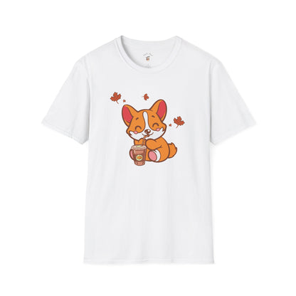 Cute Corgi, Coffee Lover tee Shirt, Halloween Fall Pumpkin Spice Latte, Unisex Softstyle T-Shirt