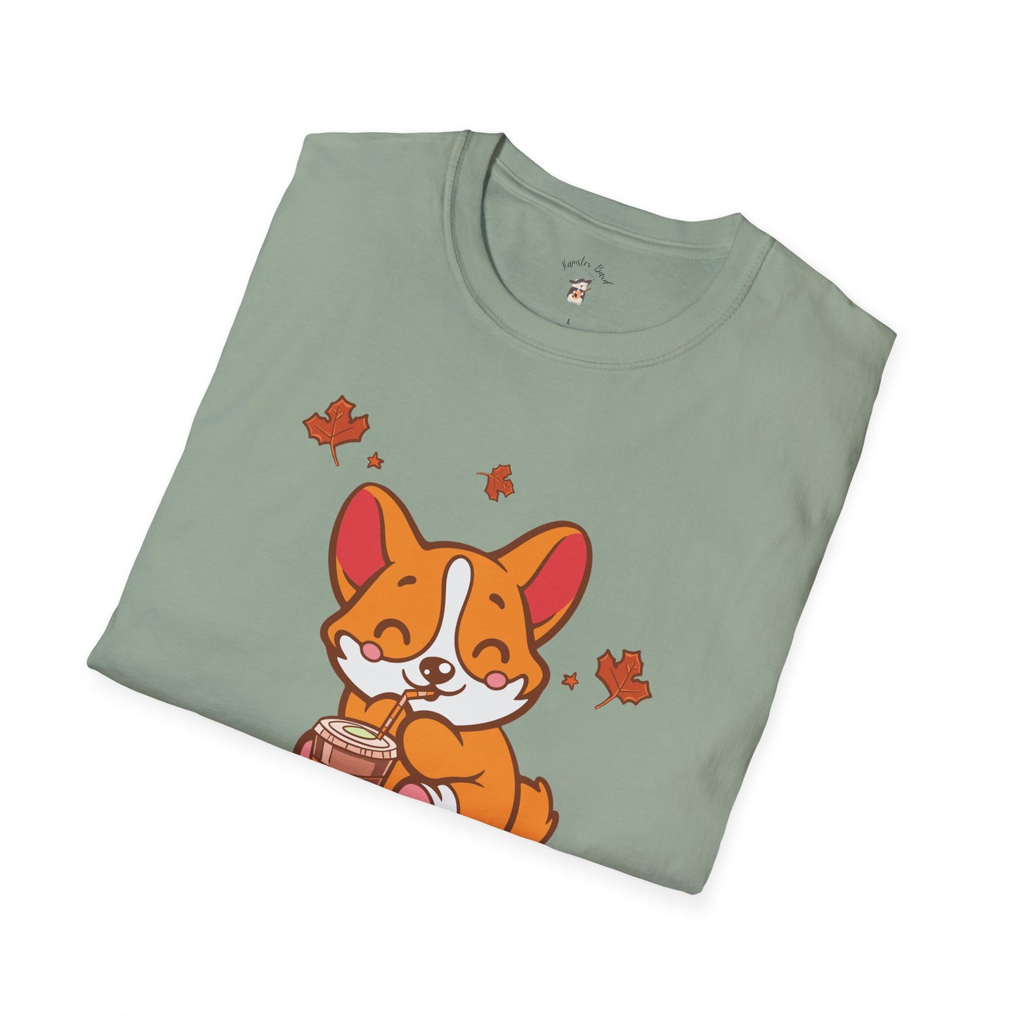 Cute Corgi, Coffee Lover tee Shirt, Halloween Fall Pumpkin Spice Latte, Unisex Softstyle T-Shirt