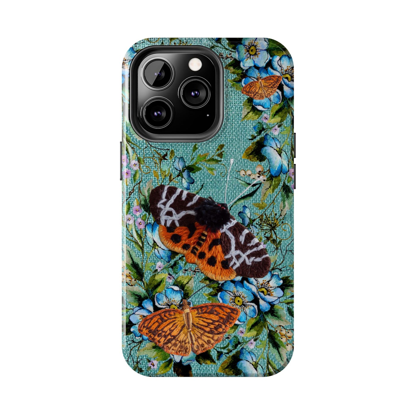Vintage Blooms and Butterflies Phone Case Embroidered Look Floral Cottagecore Phone Cover, iPhone, Pixel, Samsung