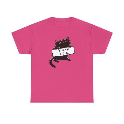 Black Cat Protest Unisex Tee - F**k Ice, Activist Cotton T-Shirt, Cat Lover Gift, Anti-Trump Shirt, Protester Gift, Political Tee