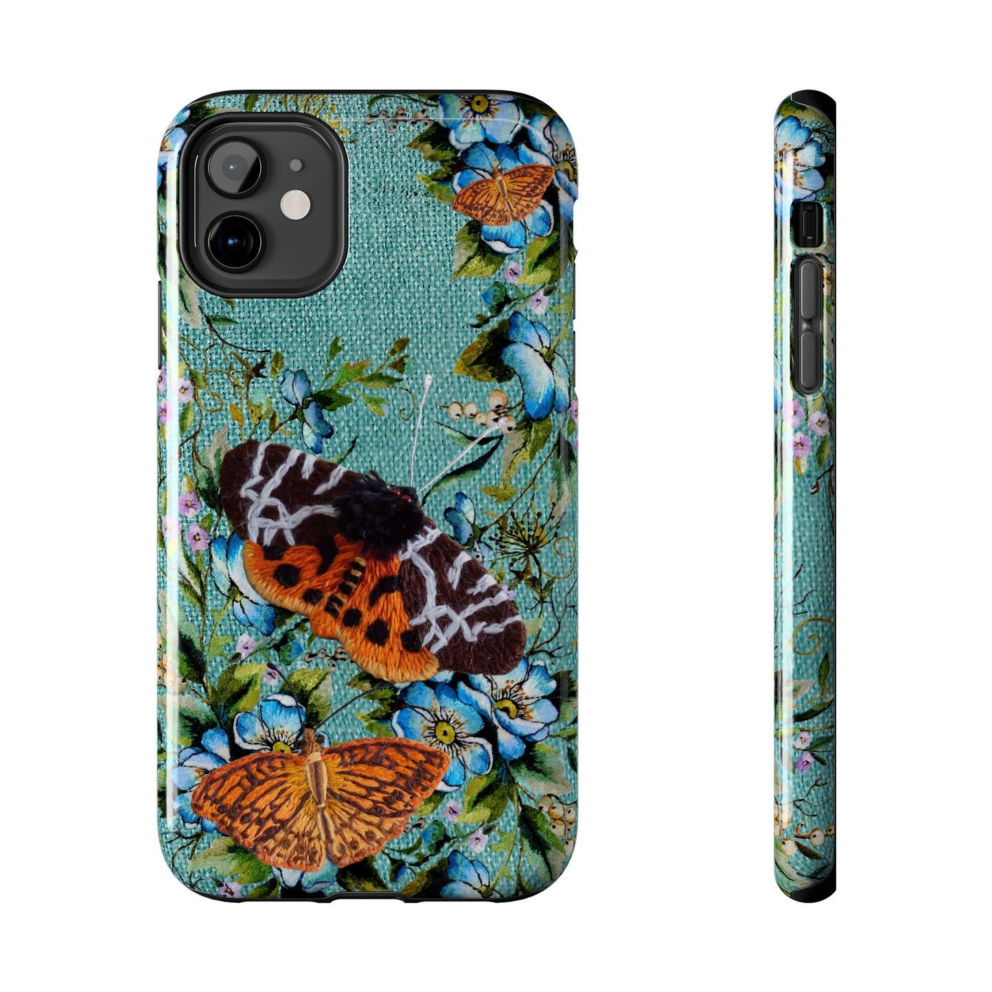 Vintage Blooms and Butterflies Phone Case Embroidered Look Floral Cottagecore Phone Cover, iPhone, Pixel, Samsung
