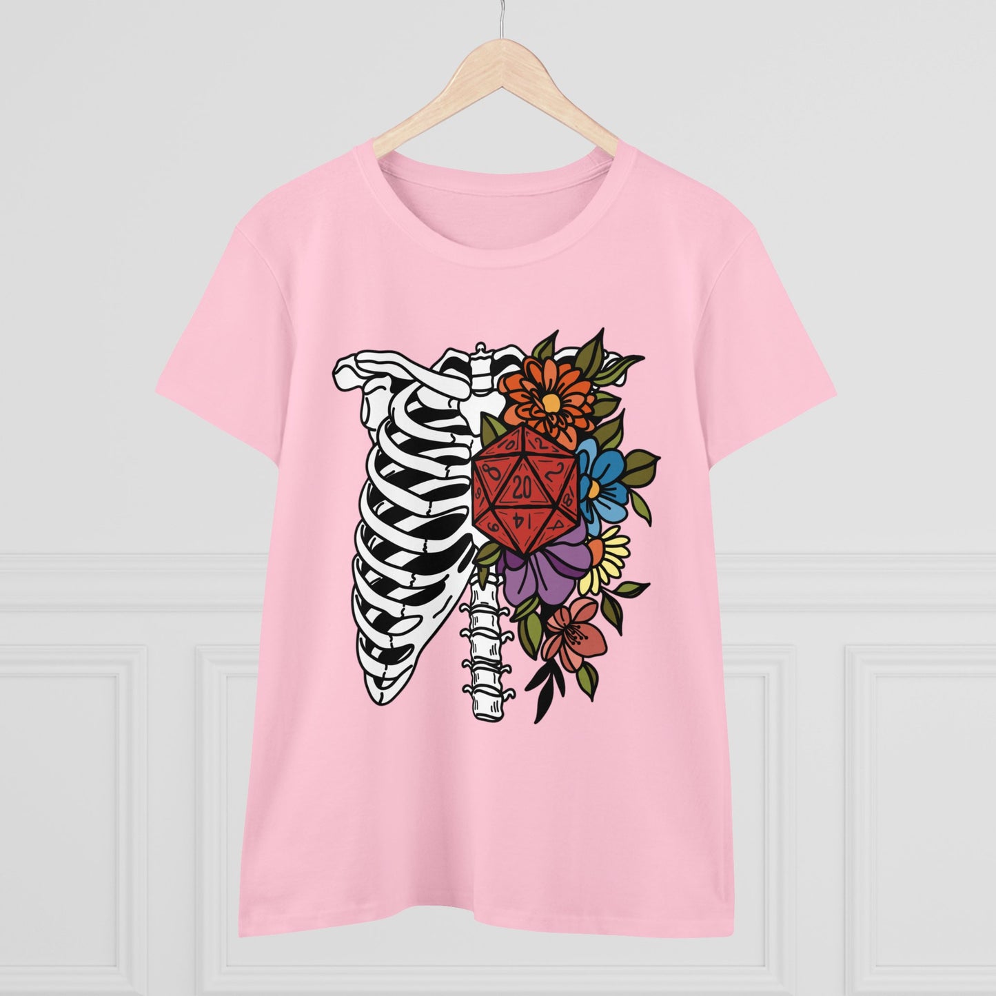 D20 Floral Skeleton Ribcage Women's Midweight Cotton Tee