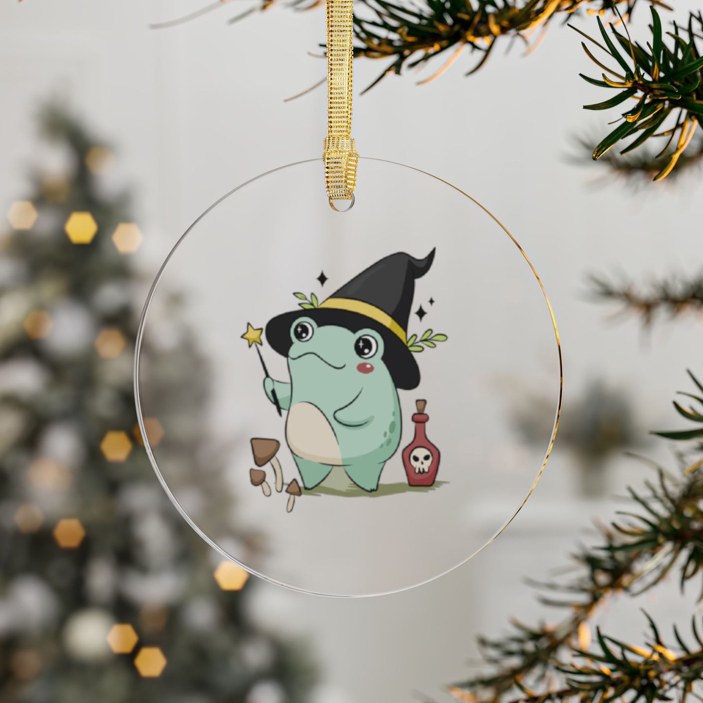 Acrylic Ornaments - Magical Witch Frog with Potions, Halloween Decor, Holiday Gift, Spooky Christmas Ornament, Cute Sorcerer Frog