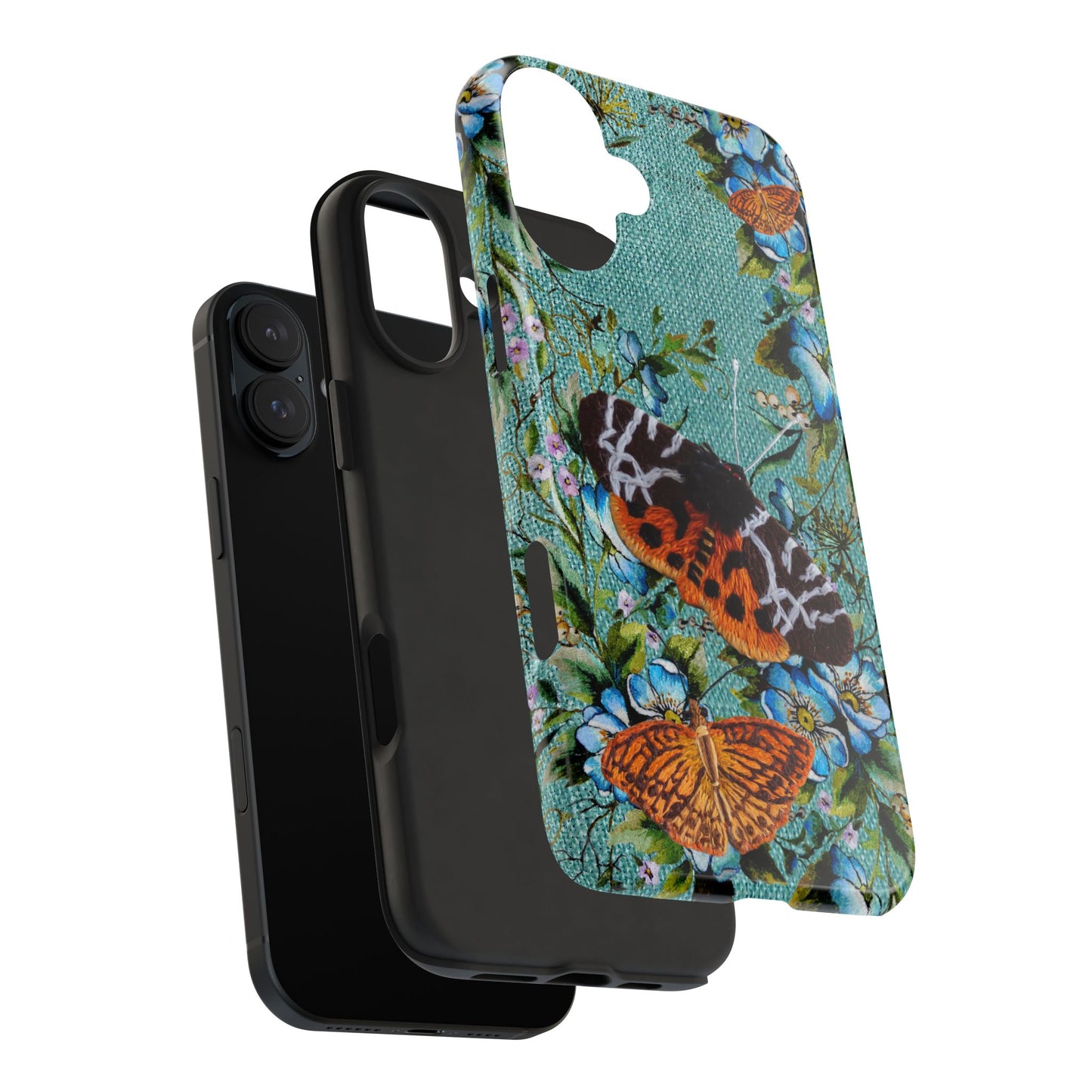 Vintage Blooms and Butterflies Phone Case Embroidered Look Floral Cottagecore Phone Cover, iPhone, Pixel, Samsung