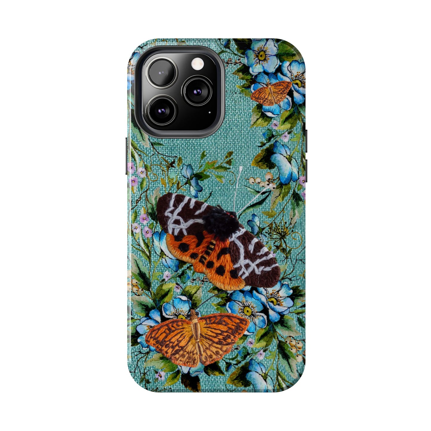 Vintage Blooms and Butterflies Phone Case Embroidered Look Floral Cottagecore Phone Cover, iPhone, Pixel, Samsung