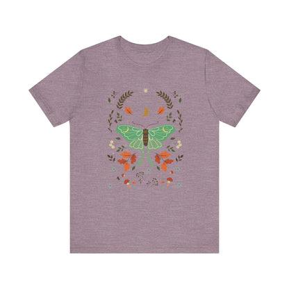 Cottagecore Luna Moth Mushroom Autumn Leaves  Short Sleeve T-shirt