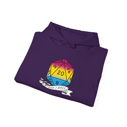 Nerdy Pansexual Flag Pride | How I Roll | Pride Flag D20 Hoodie | Unisex Heavy Blend™ Hooded Sweatshirt