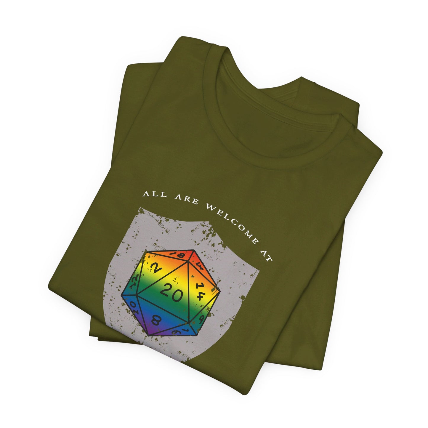 All Are Welcome At My Table | Ally | Game Mater| Dungeon Master | Pride Flag D20 T-Shirt | Unisex T-Shirt | Nerdy Non-Binary Pride