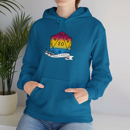 Nerdy Pansexual Flag Pride | How I Roll | Pride Flag D20 Hoodie | Unisex Heavy Blend™ Hooded Sweatshirt