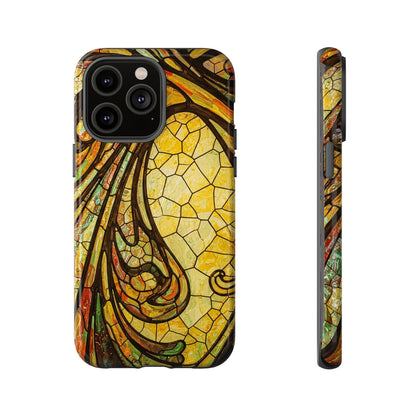 Faux Stained Glass Art Nouveau Style iPhone Case, Tough Cases, Vintage Design, Durable Phone Protector, Earth tones